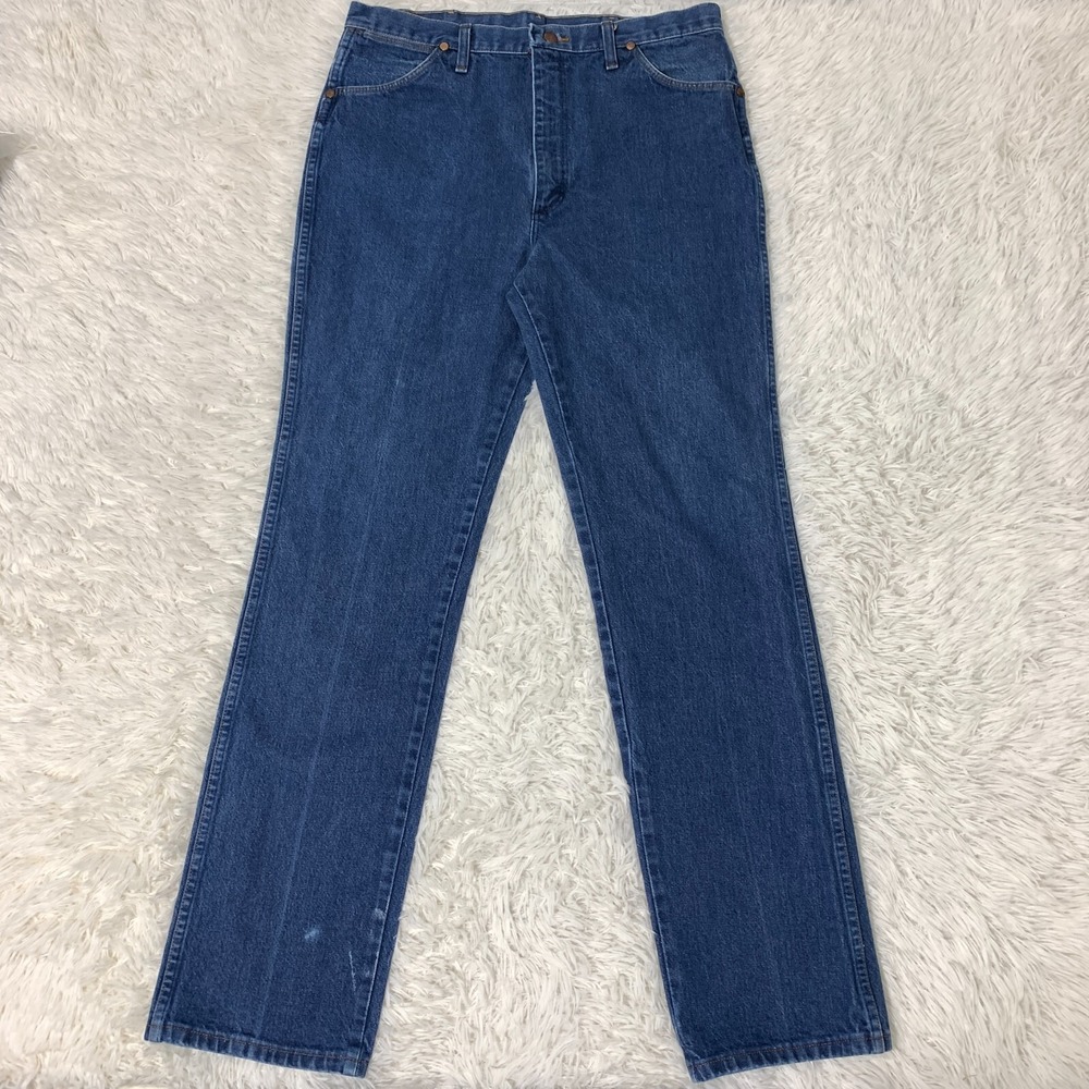 Vintage Wrangler Jeans 35x33 Blue Pants Cowboy Bootcut Paint Denim 936 Tag 36x34